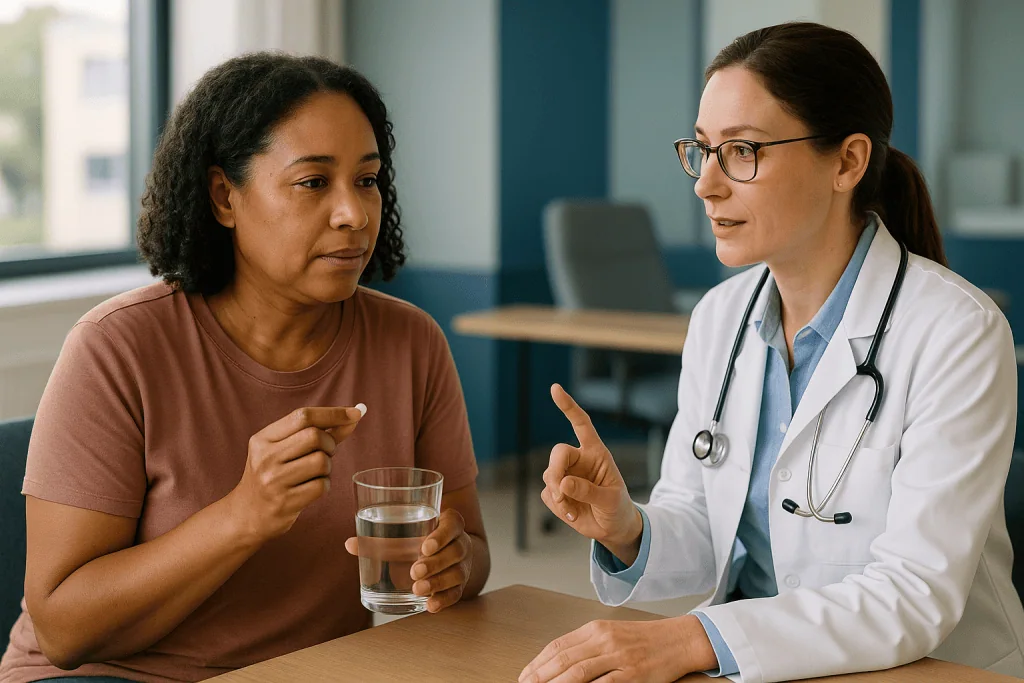 Doctor consulting patient in medical office — Orforglipron vs oral semaglutide: why a pill is not the whole story