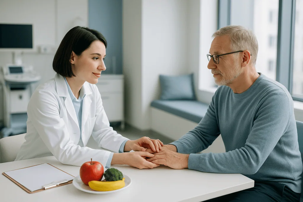 Osteomalacia 1 Doctor consulting with an elderly male patient in a medical office.