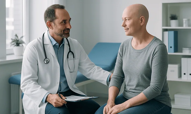 Doctor consulting with a patient in a modern medical office.