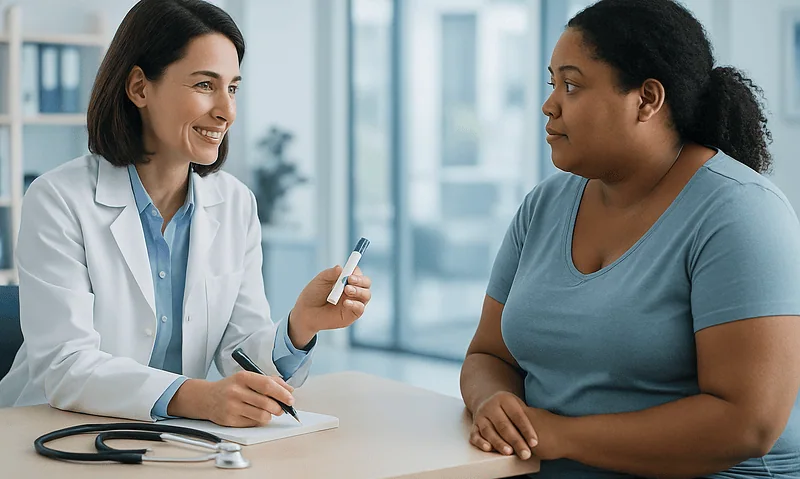 Doctor consulting with patient about weight loss options at Acibadem Hospital.