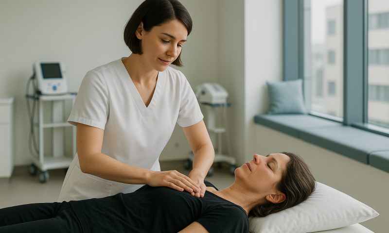 Healthcare professional performing ozone therapy on a patient in a clinical setting.