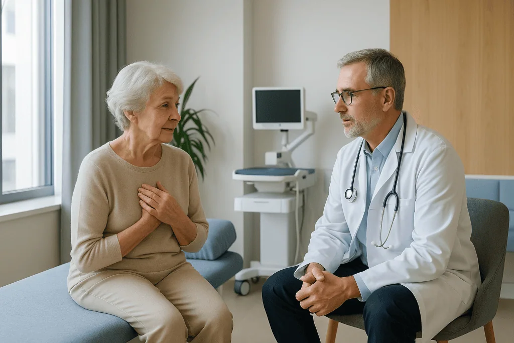 Panic Disorder 1 Doctor consulting with elderly woman in a medical office setting.