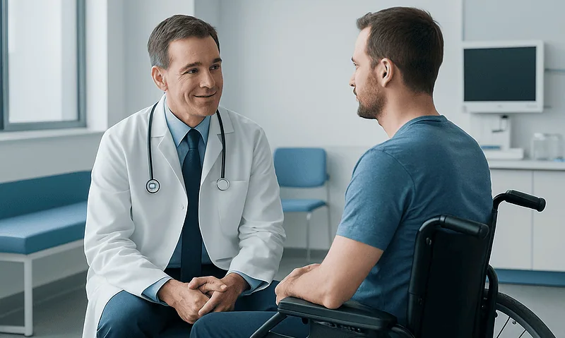 Blog 8 Doctor consulting with a patient in a hospital room.