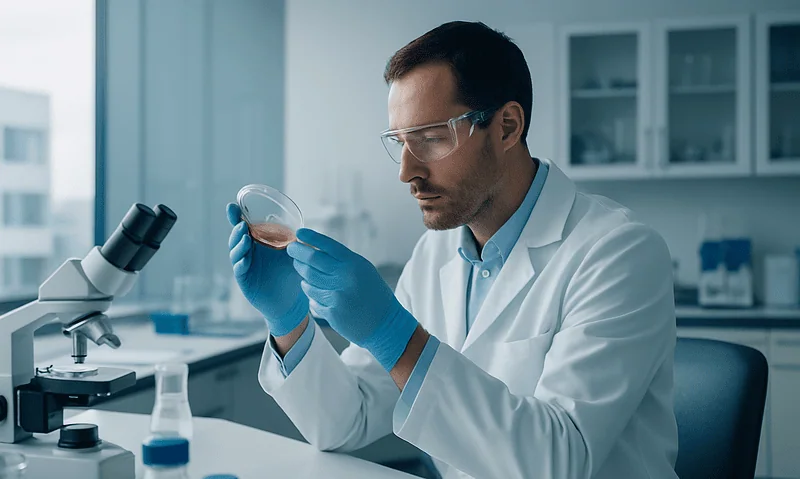 Scientist examining a sample in a laboratory setting at Acibadem Hospitals Group.