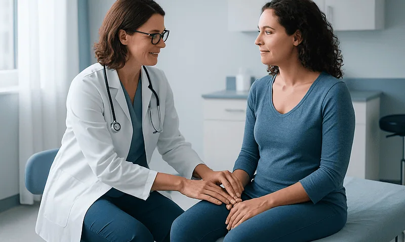 Pelvic Floor Physiotherapy: What Treatment Actually Involves 3 Doctor consulting a patient about pelvic health in a clinical setting.