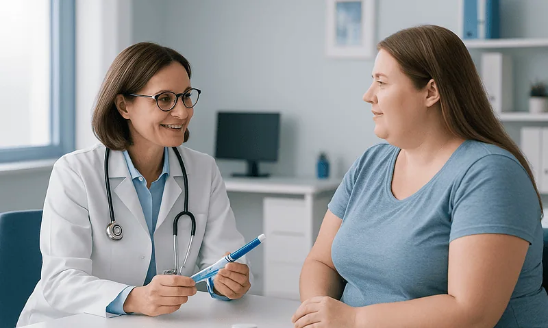 Doctor consulting with a patient in a medical office setting.