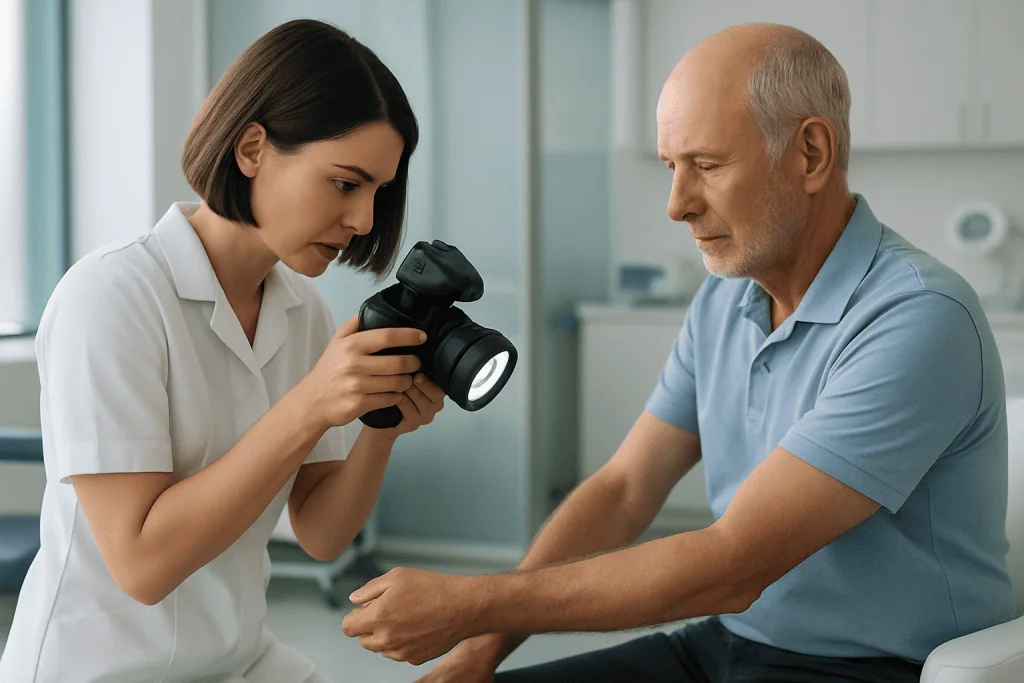 Perioral Dermatitis 1 Doctor examining patient's arm in a medical consultation at Acibadem Hospital.