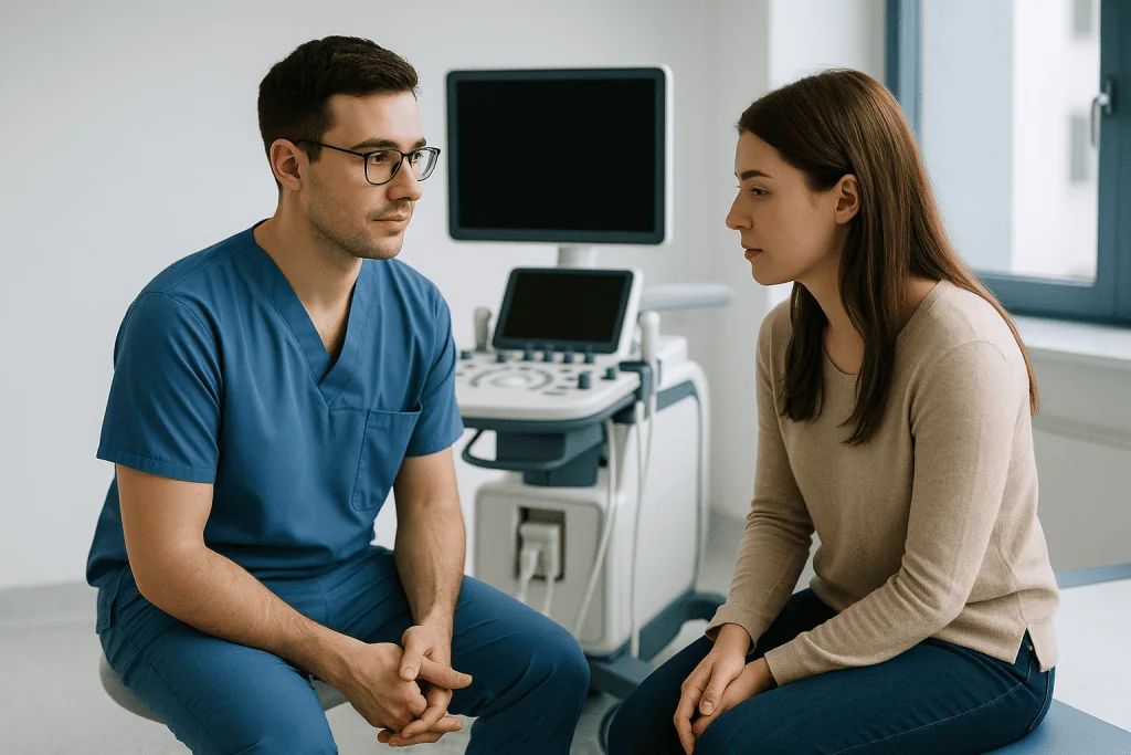 Peyronie's Disease 1 Doctor consulting with a patient in a medical office setting.