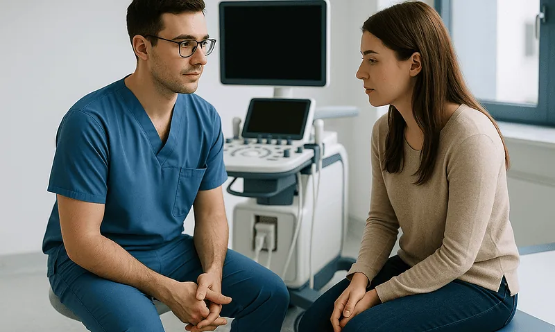Doctor consulting with a patient in a medical office setting.