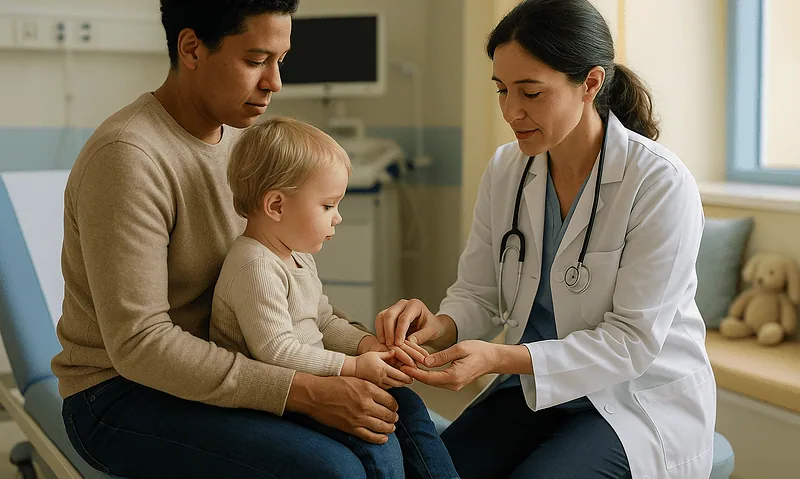 Pediatric consultation at Acibadem Hospital with doctor and mother.