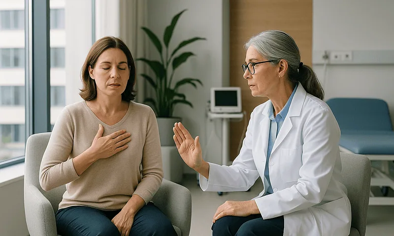 Doctor consulting with a patient about phobias in a medical office.