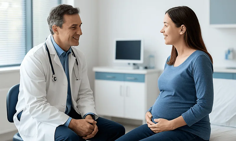 Planning Delivery Around Spina Bifida Surgery: Why Families Are Referred Before Birth 4 Doctor consulting pregnant woman in a hospital setting.
