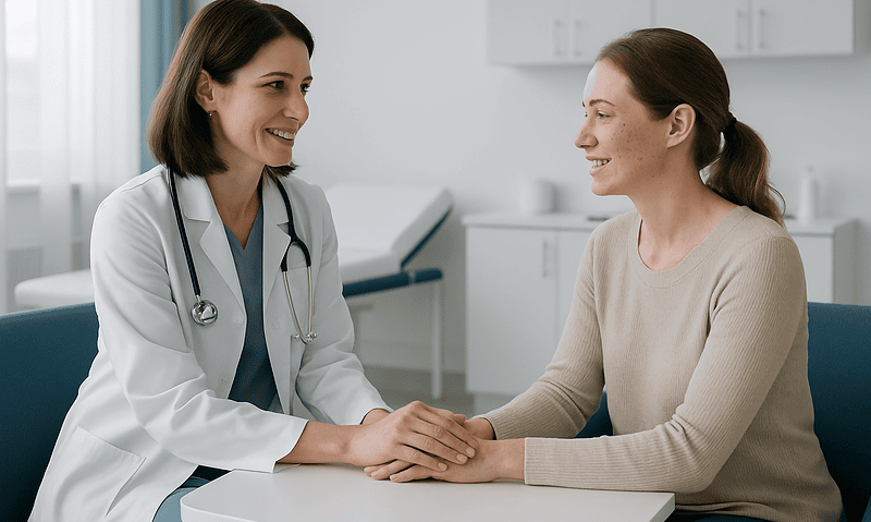 Doctor consulting with a patient in a medical office setting.