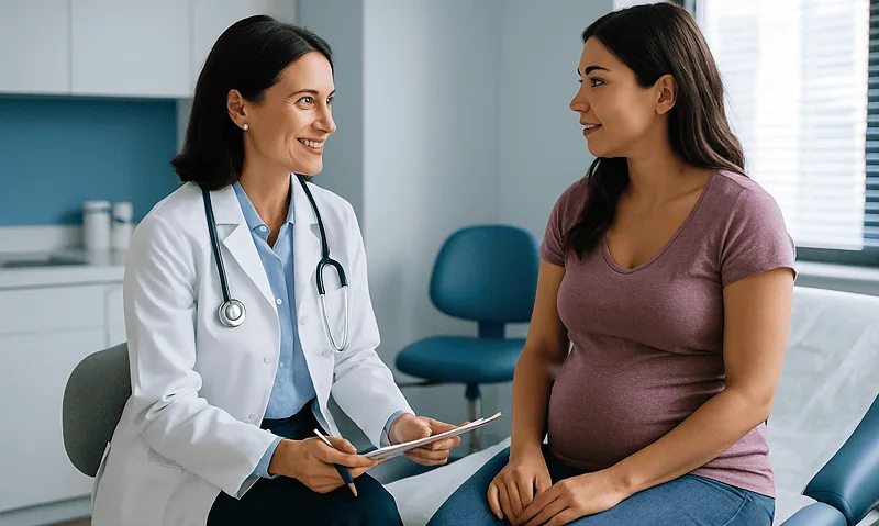 Preparing for a Mommy Makeover: Blood Tests, Anesthesia Review and Weight Stability 2 Doctor consulting pregnant woman in a medical office.