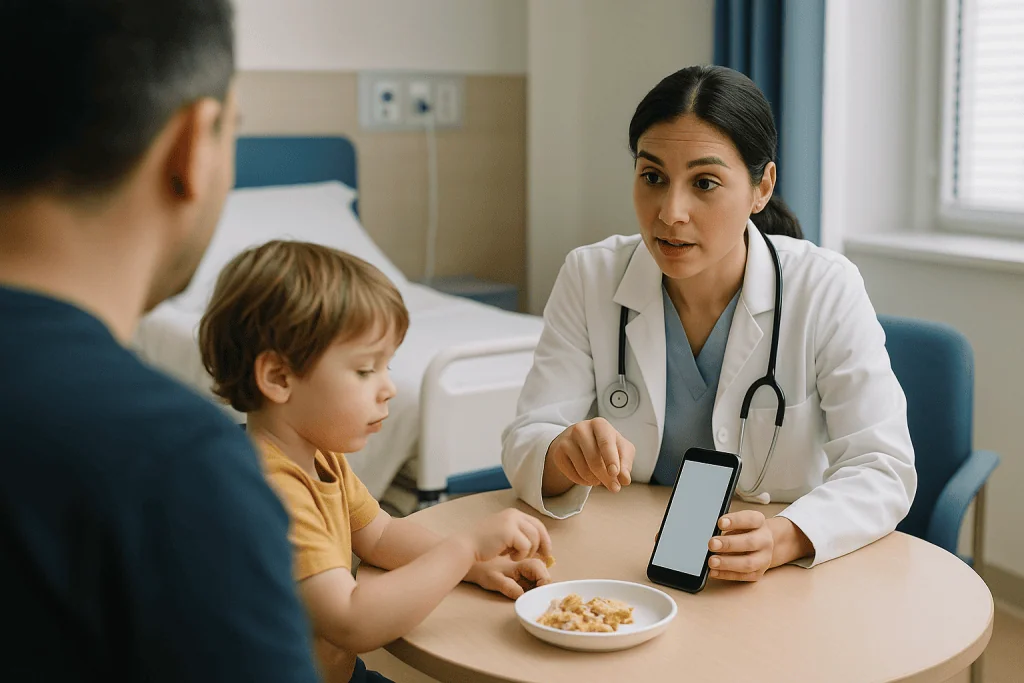 Doctor consulting with child and parent at table: Preparing for a pediatric movement disorder appointment: what actually hap