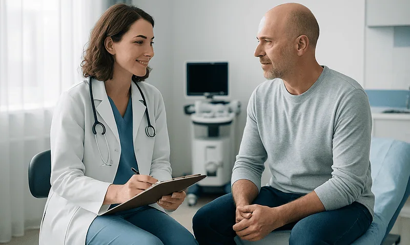 Doctor consulting with a patient in a medical office.