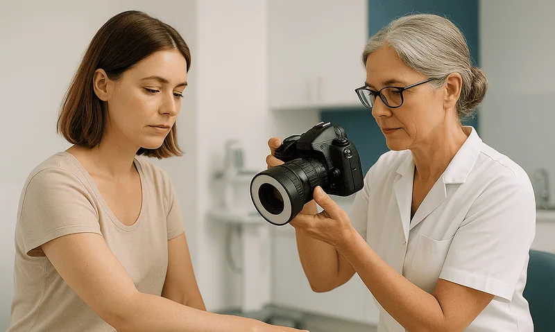 Doctor examining patient's hand for psoriatic arthritis diagnosis at Acibadem Hospital.