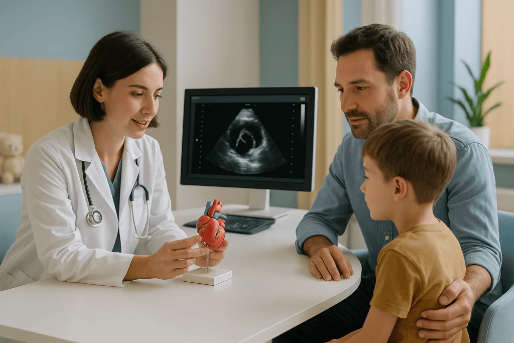 Pyloric Stenosis 1 Pediatric consultation for pyloric stenosis with doctor and family in clinic.