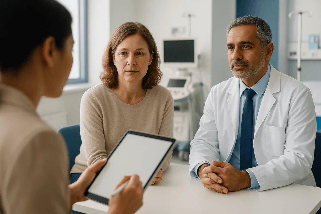 Questions to Ask Before Choosing a Hospital in Turkey for Major Surgery 1 Doctor consulting with a patient in a hospital room.