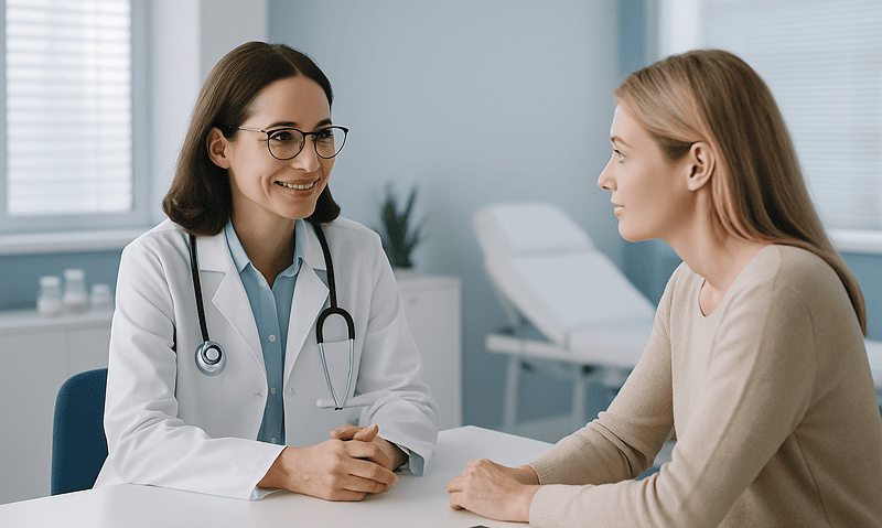 Doctor consulting with a patient in a medical office.
