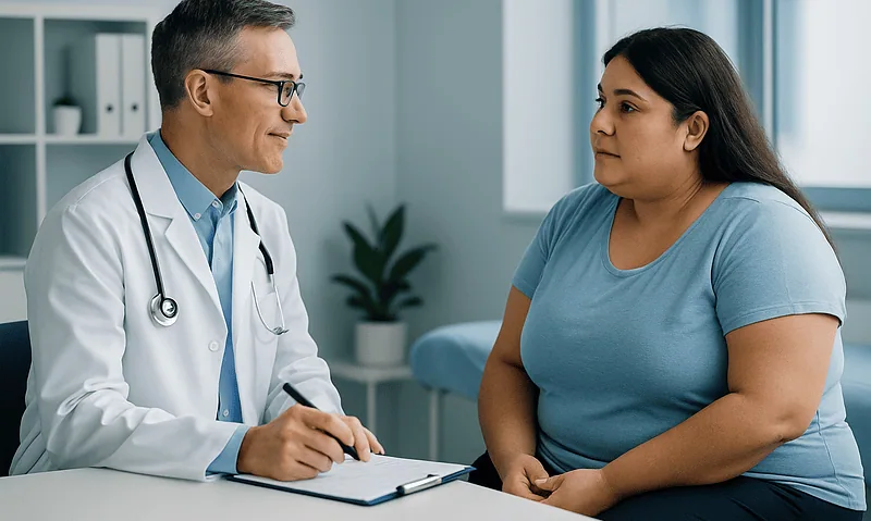 Doctor consulting with a patient in a medical office setting.