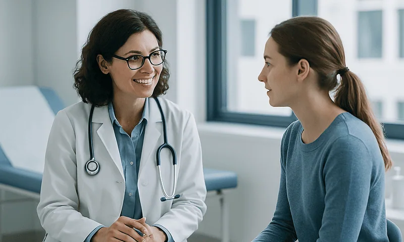 Doctor consulting with a patient in a medical office setting.