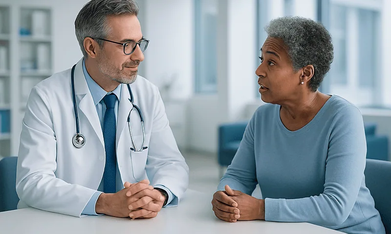 Doctor consulting with a female patient about renal therapy options at Acibadem Hospitals.