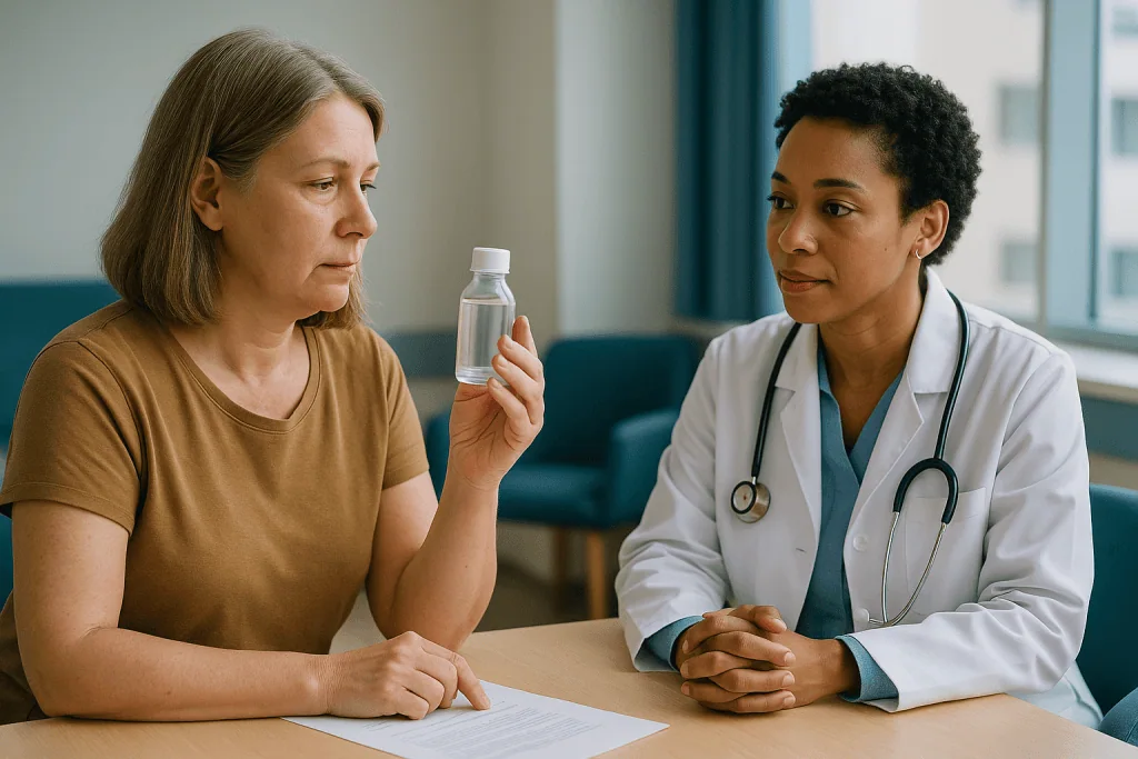 Doctor consulting patient about medication in clinic: Radioactive iodine treatment: what to expect in the weeks before the d