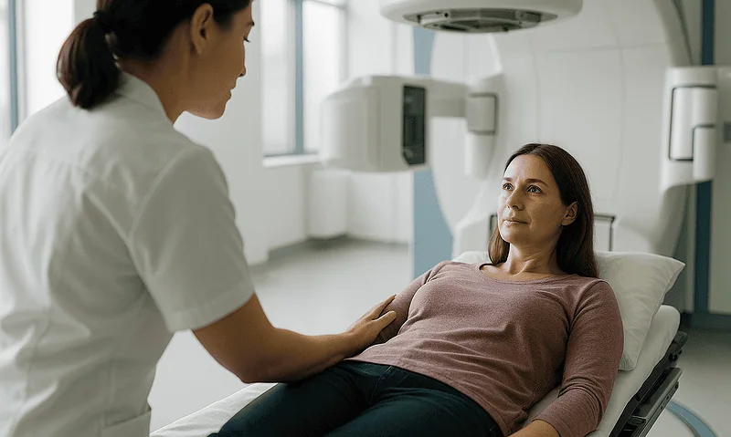 Patient receiving radiotherapy treatment at Acibadem Hospital in Turkey.