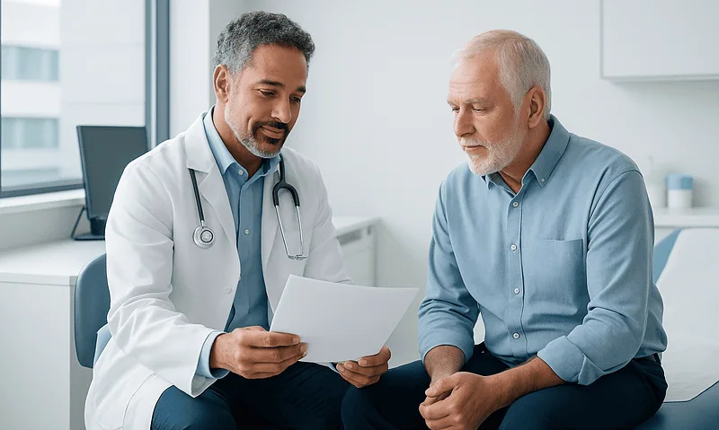 Reading Your Prostate Treatment Plan: Questions to Ask Before Choosing Medication or Surgery 4 Doctor consulting with an elderly male patient in a medical office.
