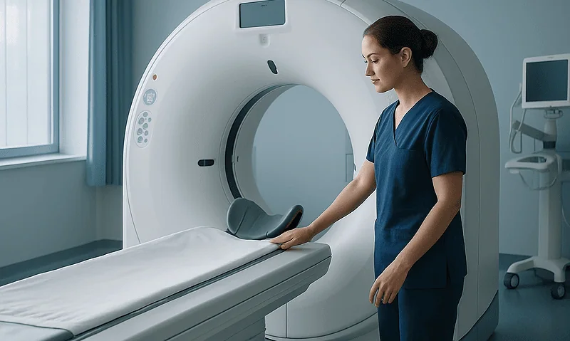 Recovering From Head and Neck Cancer Surgery: Breathing, Swallowing Therapy and Feeding 4 Medical professional prepares MRI scan in a hospital room.