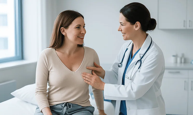 Doctor consulting with a patient in a medical office setting.