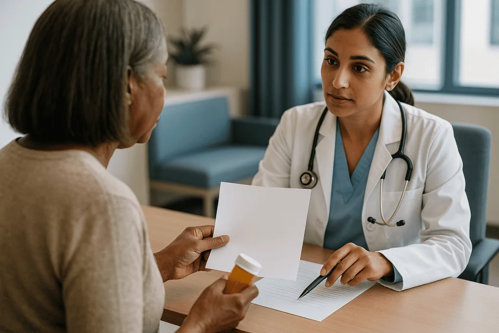 Doctor consulting with senior patient about medical records: Recurrent UTI appointment: what to bring, item by item