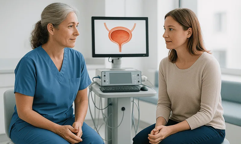 Urologist consulting with a patient about recurrent UTI treatment options.