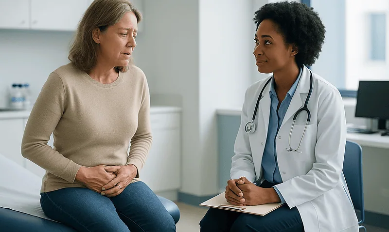 Doctor consulting with a patient in a medical office setting.