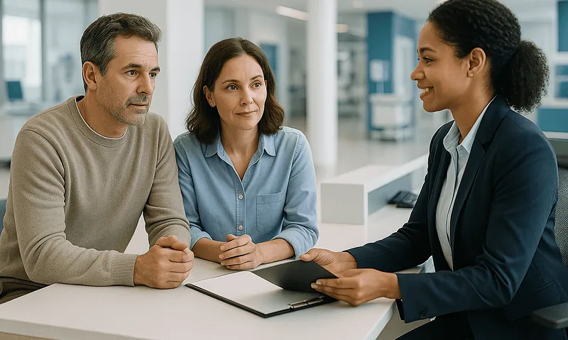 Patients consulting with a healthcare professional at Acibadem Hospital.