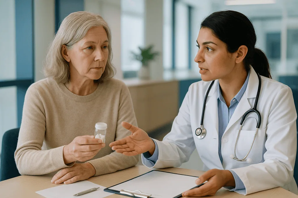Doctor consulting with older female patient in office: Repeat, corrected and ionized calcium: why one result is never enough