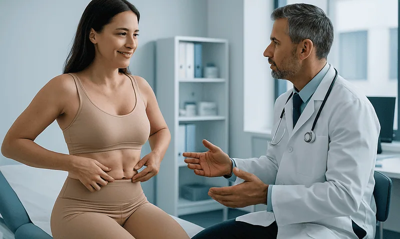 Doctor consulting with a woman patient in a medical office.