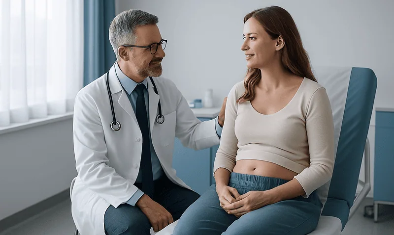 Doctor consulting with a patient in a medical office.