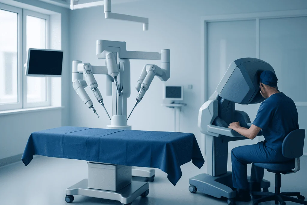 Robotic Heart Surgery 1 Robotic surgical system preparing for heart surgery at Acibadem Hospital.