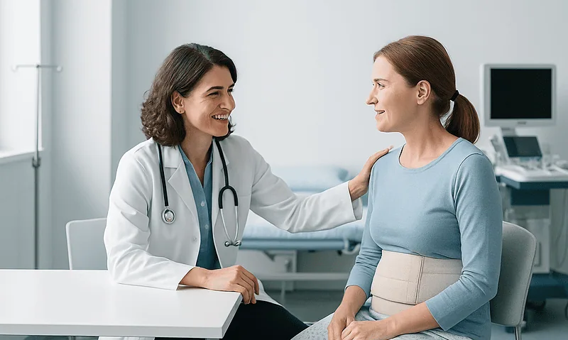 Robotic Hysterectomy Recovery: Week by Week 4 Doctor consulting with a patient in a hospital room.