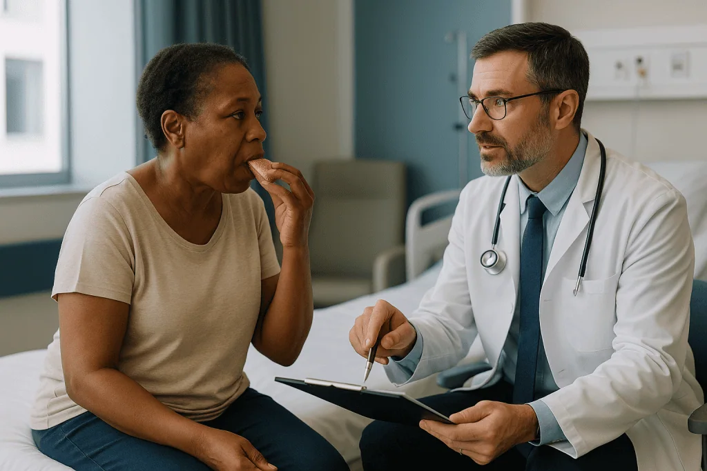 Doctor consulting with patient, reviewing medical notes: Second opinion before brain surgery: what can change and what usual
