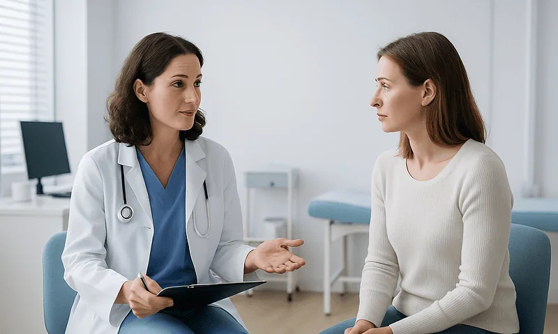 Doctor consulting with a patient in a medical office.