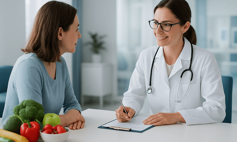 Doctor consulting with a patient in a medical office.