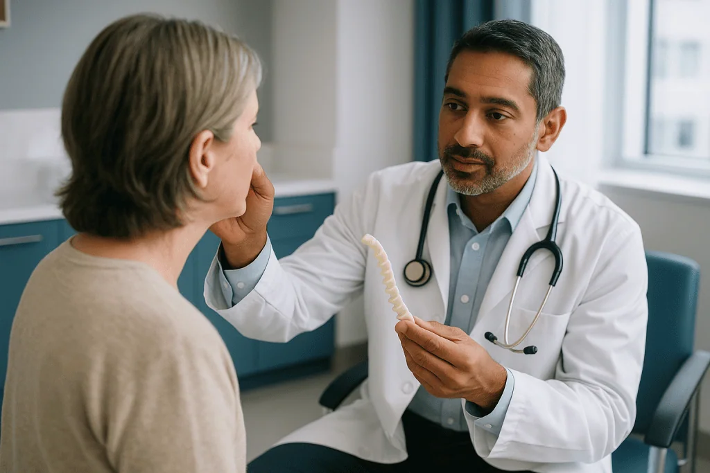 Doctor examining patient's jaw and neck area: Septum, ear or rib: where does graft cartilage come from?