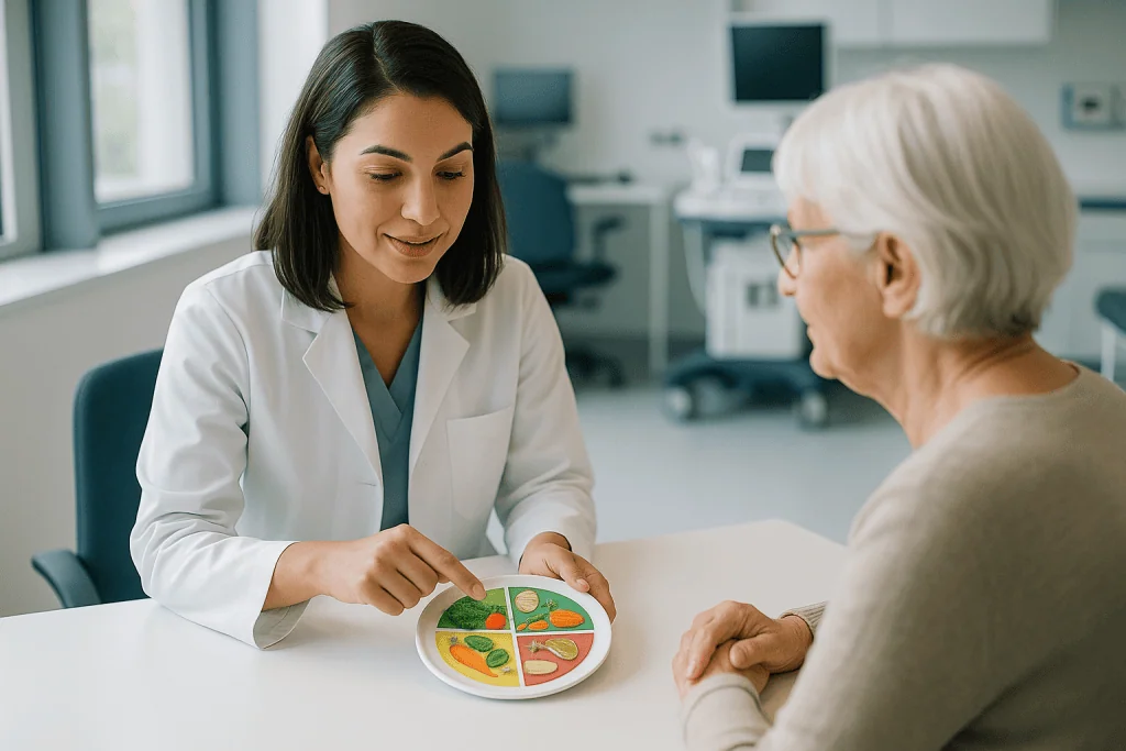 Short Stature 1 Doctor explaining growth chart to elderly patient in a medical consultation.