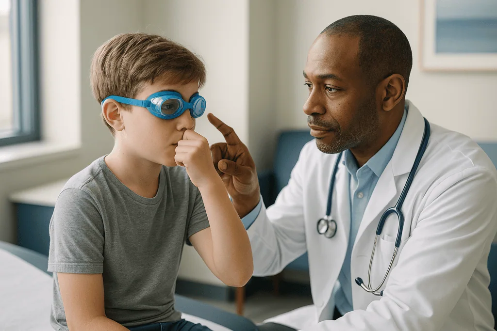 Pediatric doctor examining child's ear with otoscope: Short-term vs long-term ear tubes: what changes the timeline