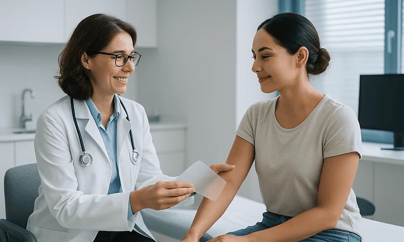 Doctor consulting with a patient in a medical office setting.