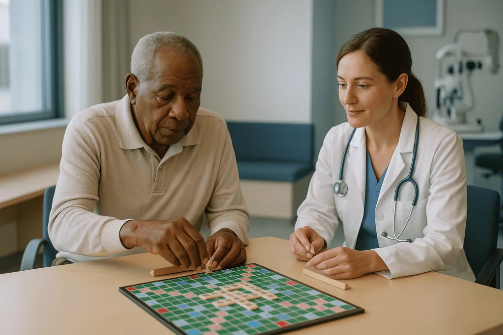 Doctor and patient playing board game together: Slowing loss, not undoing it: why scar tissue sets the limit