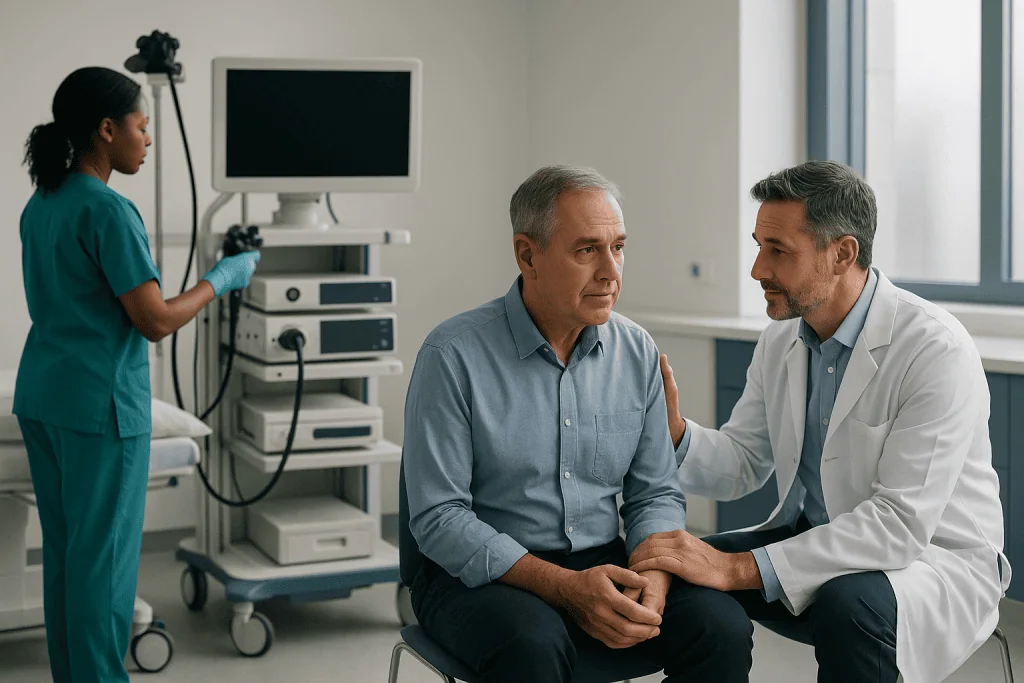 Small Intestinal Bacterial Overgrowth (SIBO) 1 Doctor consulting with an elderly male patient in a hospital room.